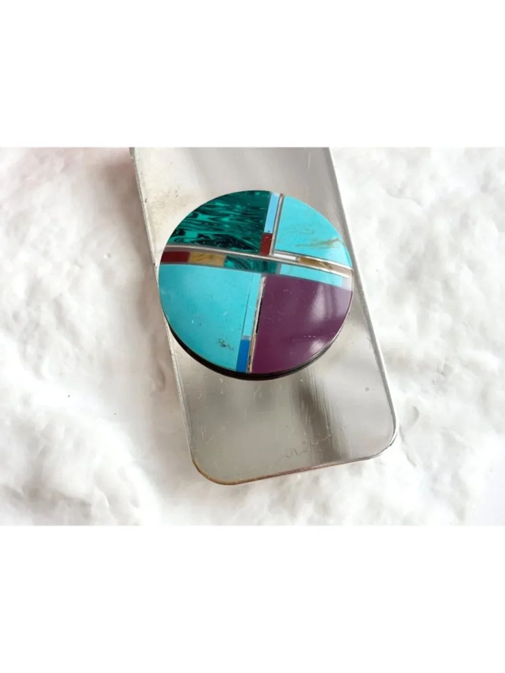 Natural Stone Inlaid Southwest Vintage Stainless Steel Money Clip
